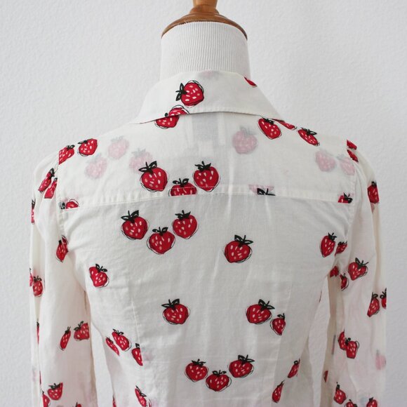 Anthropologie HD in Paris Hanalei Strawberry Print Button Down Blouse Shirt, 00 - Picture 9 of 12